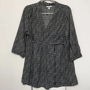 Liz Lange Maternity Striped Blouse XL Black Tie Waist